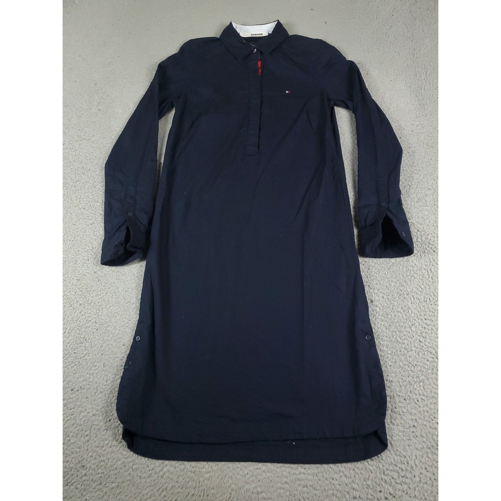 Tommy Hilfiger Shirt Dress Womens 2XS XXS Blue Front Button Long Sleeve